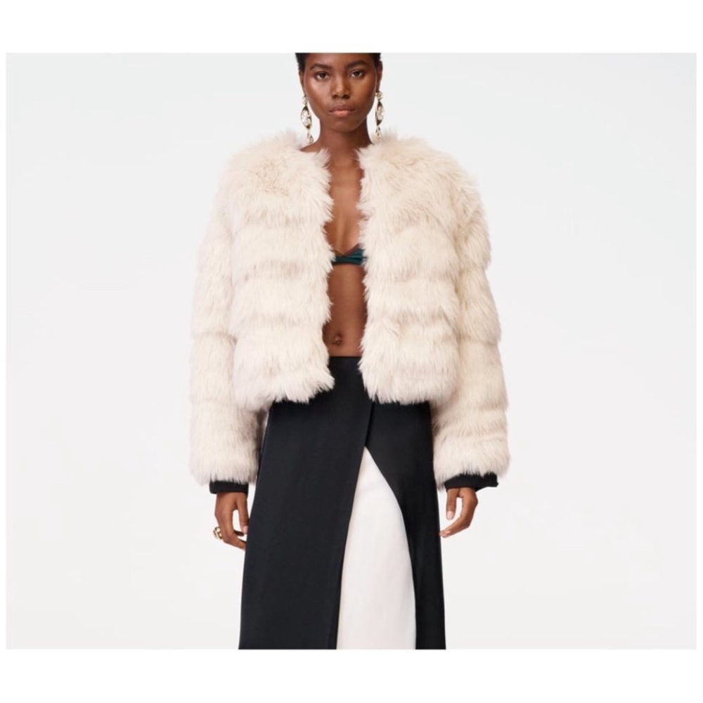 Zara Off-White/Cream Teddy Faux Fur Jacket - Picture 8 of 15